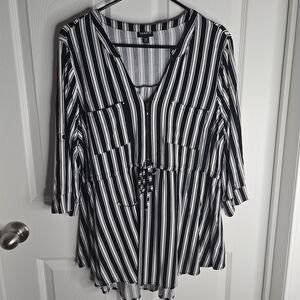 Black and White Striped Women's Top